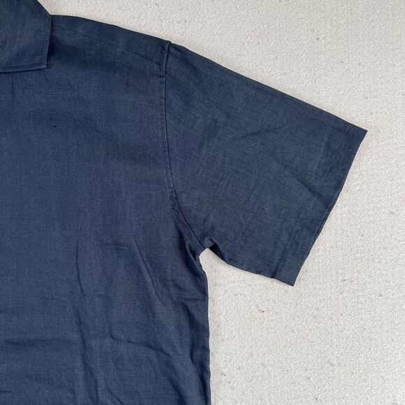 Island Importer Shirt Mens M Blue Linen‎ Short Sleeve Cutaway Collar Button Up - Picture 3 of 11